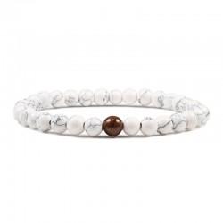 White cacholong bracelet, tiger eye bead AAK-6024-2
